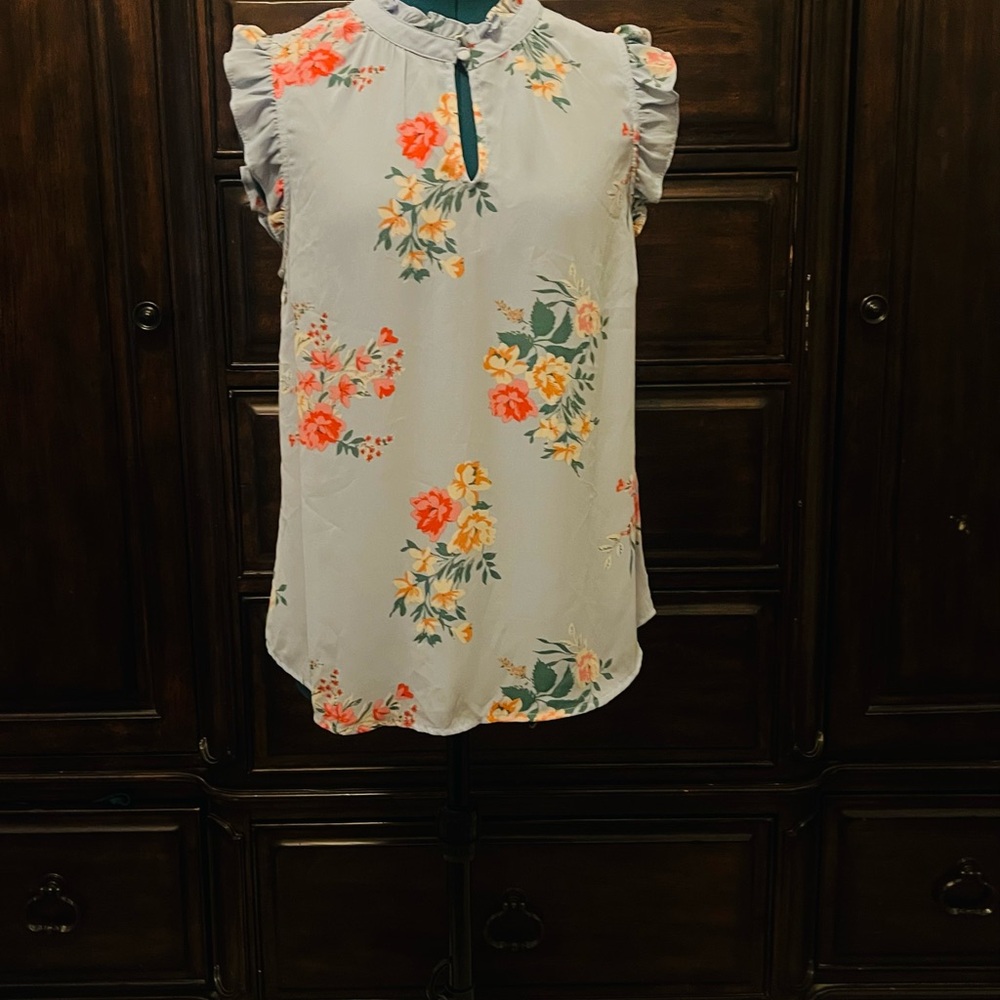 41 Hawthorn Floral Ruffle Sleeve Blouse - Cream, Orange, Green